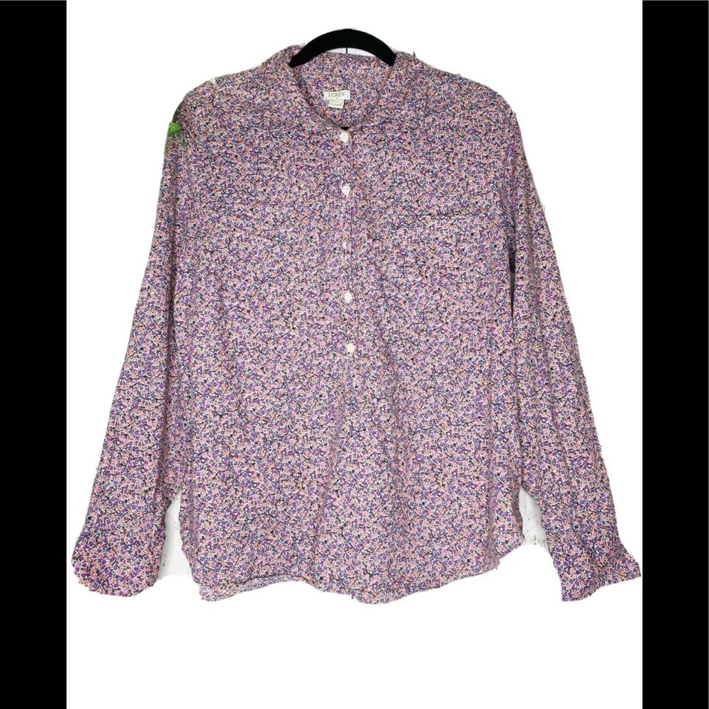 J.CREW Multicolor Floral ButtonUp Blouse Sz L
